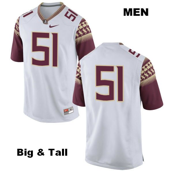 Men's NCAA Nike Florida State Seminoles #51 Josh Brown College Big & Tall No Name White Stitched Authentic Football Jersey QWP7869IU